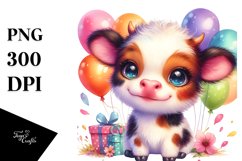 Cute Baby Cow Cub with Party Balloons | Sublimation Clipart Product Image 3