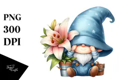 Cute GNOME with Big HAT and Large Lily PNG Product Image 1