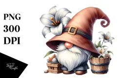 Cute GNOME with Big HAT and Large Lily PNG Product Image 1