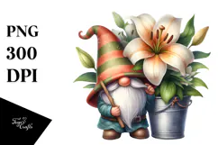Cute GNOME with Big HAT and Large Lily PNG Product Image 1