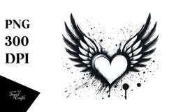 Paint Brush Style Heart with Wings, PNG Product Image 1