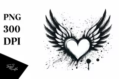 Paint Brush Style Heart with Wings, PNG Product Image 1