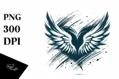 Paint Brush Style Heart with Wings, PNG Product Image 1