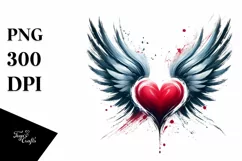 Paint Brush Style Heart with Wings, PNG Product Image 1