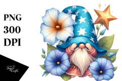 Cute GNOME with Big HAT and Large Morning Glory PNG Product Image 1