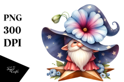 Cute GNOME with Big HAT and Large Morning Glory PNG Product Image 1