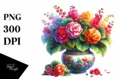 Colorful Vibrant Vase with Begonia | Clipart Product Image 1