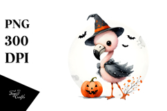 Retro Cute Baby Flamingo on Halloween Moon PNG Product Image 1