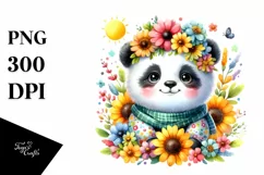 Whimsical Sun Flowers, Cute Baby Panda | Sublimation | Product Image 1