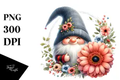 Cute GNOME with Big HAT and Gerbera Floral Frame PNG Product Image 1