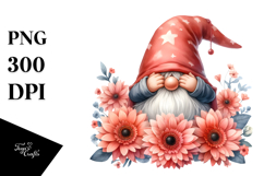 Cute GNOME with Big HAT and Gerbera Floral Frame PNG Product Image 1