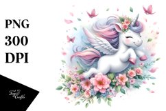 Cute Baby Unicorn Tumbling with Spring Petals Clipart Product Image 3