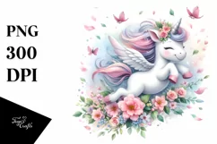 Cute Baby Unicorn Tumbling with Spring Petals Clipart Product Image 3