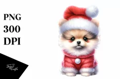cute Watercolor Pomeranian with Santa Hat Product Image 3