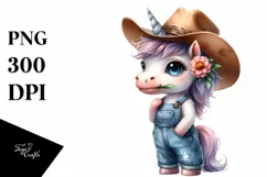 Watercolor Proud Baby Unicorn with Hat | Clipart Product Image 1