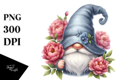 Cute GNOME with Big HAT and Peonies Floral Frame PNG Product Image 1