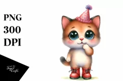 Baby Cat Party Hat Watercolor PNG Product Image 1