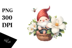 Floating Gnome with Gardenia, Lovely PNG Product Image 1