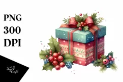 Vintage Cute Christmas Gift Box PNG Product Image 1