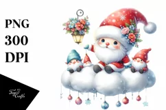 Vintage Cute Santa with Gnomes PNG Product Image 1