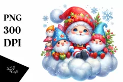 Vintage Cute Santa with Gnomes PNG Product Image 1