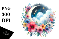 Vibrant Moon with Flowers | Clipart Product Image 1