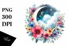 Vibrant Moon with Flowers | Clipart Product Image 3