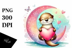 Digital Painting of Cute Boho Otter, PNG Product Image 1