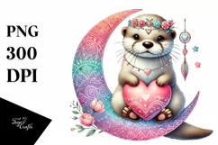 Digital Painting of Cute Boho Otter, PNG Product Image 1