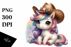 Cute Baby Unicorn with Cowboy Hat Clipart Product Image 3