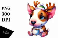 Bull Terrier with Reindeer Horns, Transparent PNG Product Image 3