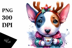 Bull Terrier with Reindeer Horns, Transparent PNG Product Image 1