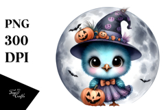 Digital Painting Baby Peacock on Halloween Moon PNG Product Image 1