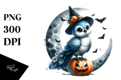 Digital Painting Baby Peacock on Halloween Moon PNG Product Image 1