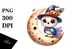 Digital Painting Baby Peacock on Halloween Moon PNG Product Image 1