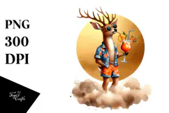 Funky Deer in Beachwear Drinking a Cocktail, PNG Product Image 1