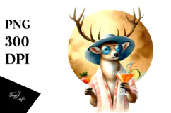 Funky Deer in Beachwear Drinking a Cocktail, PNG Product Image 1
