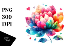 Colorful Simple Boho Flower with Heart Petals PNG Product Image 1