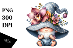 Cute Gnome with Orchid, PNG Product Image 1