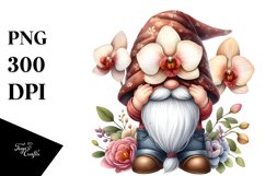 Cute Gnome with Orchid, PNG Product Image 1