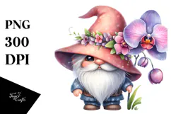 Cute Gnome with Orchid, PNG Product Image 1