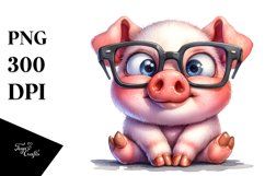 Confused Funny Pig Watercolor Clipart Product Image 3
