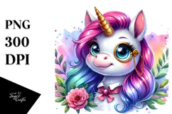 Smiling Baby Unicorn Monocle PNG Product Image 1