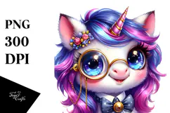 Smiling Baby Unicorn Monocle PNG Product Image 1