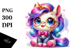 Smiling Cute Unicorn with Monocle PNG Product Image 1
