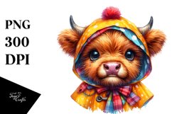 Vibrant Baby Highland Cow in Raincoat | Sublimation Clipart Product Image 3