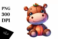 Vibrant Cute Baby Old Plush Hippo | Watercolor Flower Product Image 1
