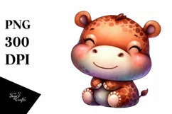 Vibrant Watercolor Cute Baby Hippo Product Image 1