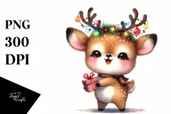 cute Watercolor Deer with Reindeer Horns and Lights Product Image 1