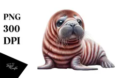 Digital Watercolor with Cute Baby Walrus PNG Product Image 1